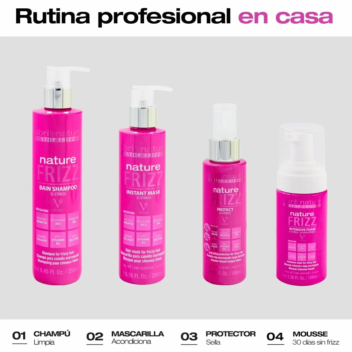 Abril et Nature Set Cuidado Capilar Anti-Frizz Champú Mascarilla Sérum 550 ml