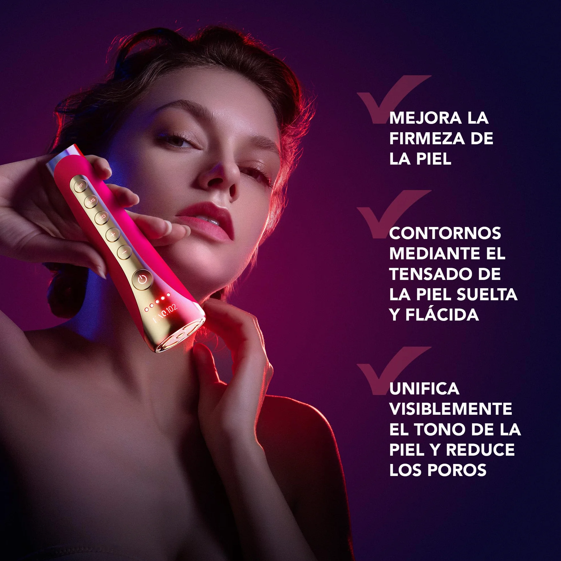 FAQ 102 Set Beauty Answer Masajeador facial EMS RF 8 luces LED Radiofrecuencia facial tensar piel