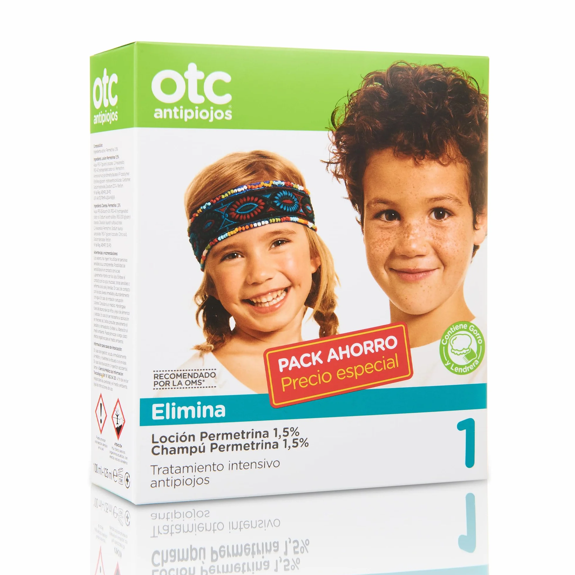 OTC Antipiojos Pack Permetrina 1,5% Loción y Champú 125 ml Gorro Lendrera