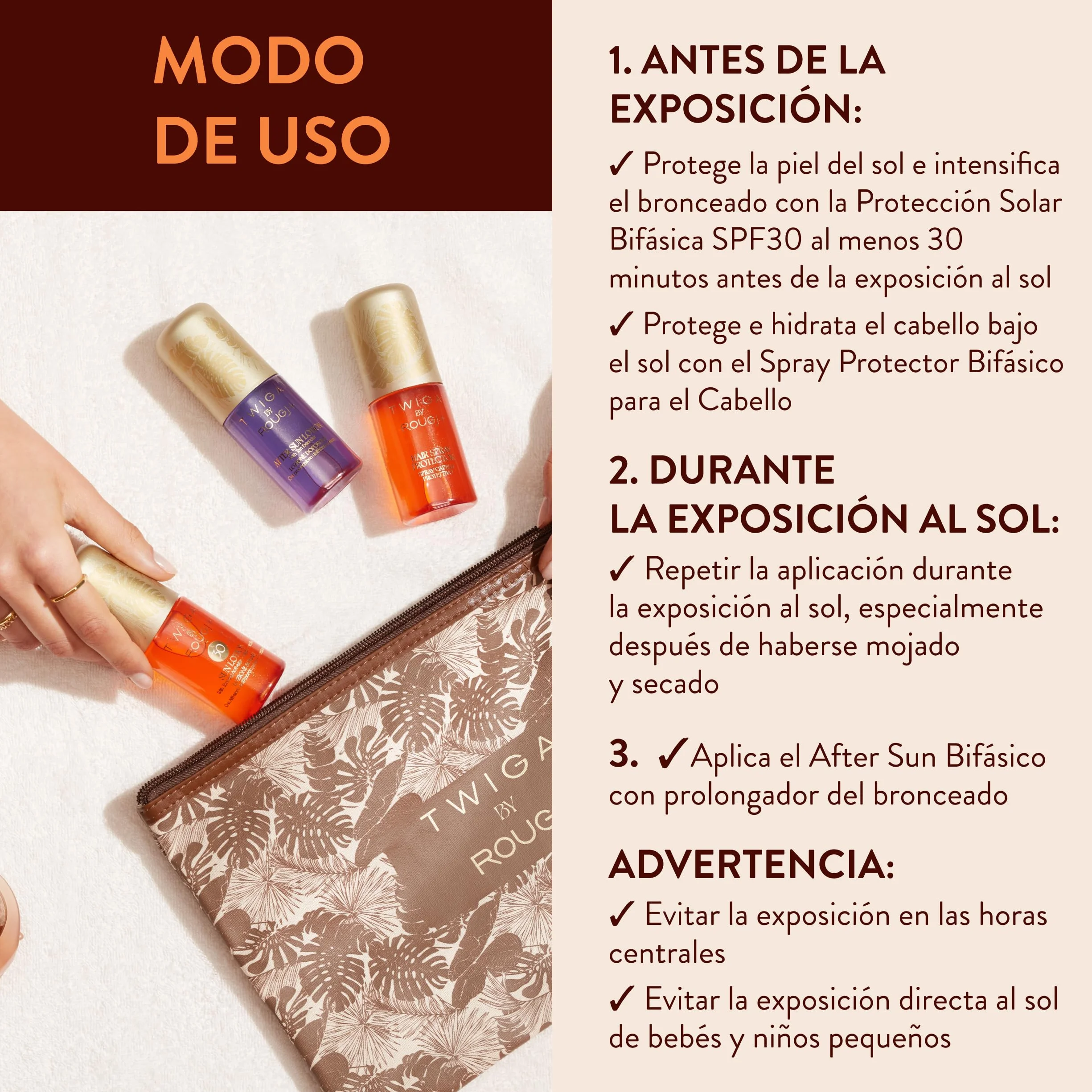 Rougj Twiga Travel Kit Solar - Spray Capilar SPF 30, Loción Solar, After Sun - Hidratación y Protección UV 3x50ml