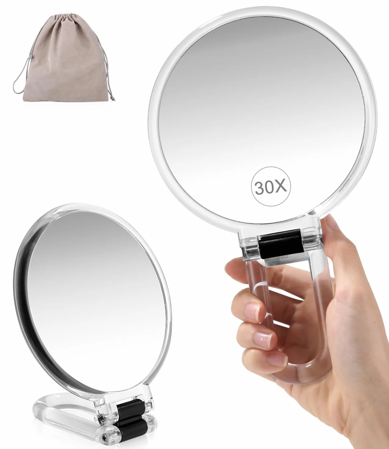 LEAZZLE Espejo de Aumento 30x/1x Doble Cara con Soporte Ajustable 360°