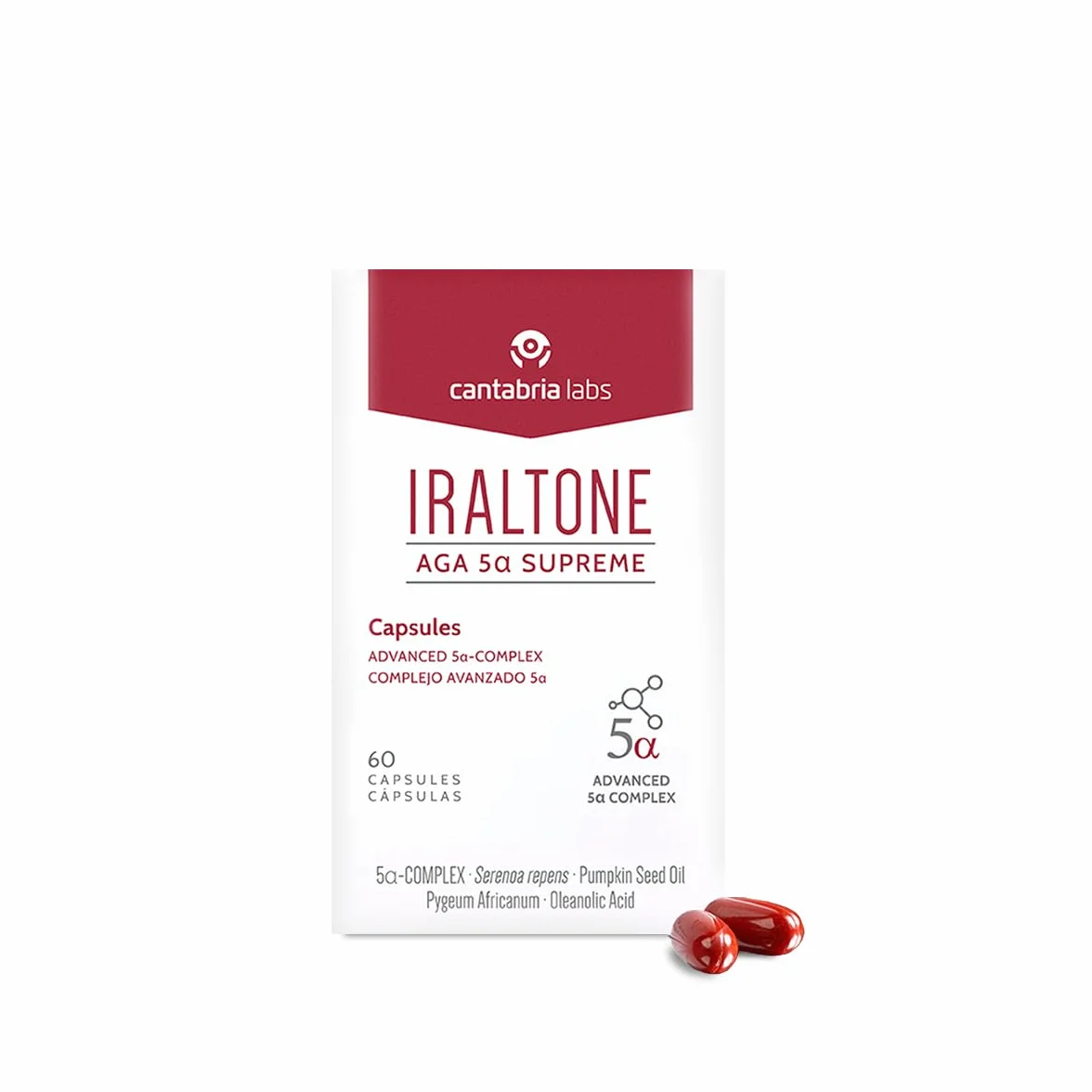 Cantabria Labs - Iraltone AGA 5α Supreme - 60 Cápsulas - Formulado para el manejo de la caída capilar crónica severa - Complemento alimenticio - Sin Gluten y Lactosa