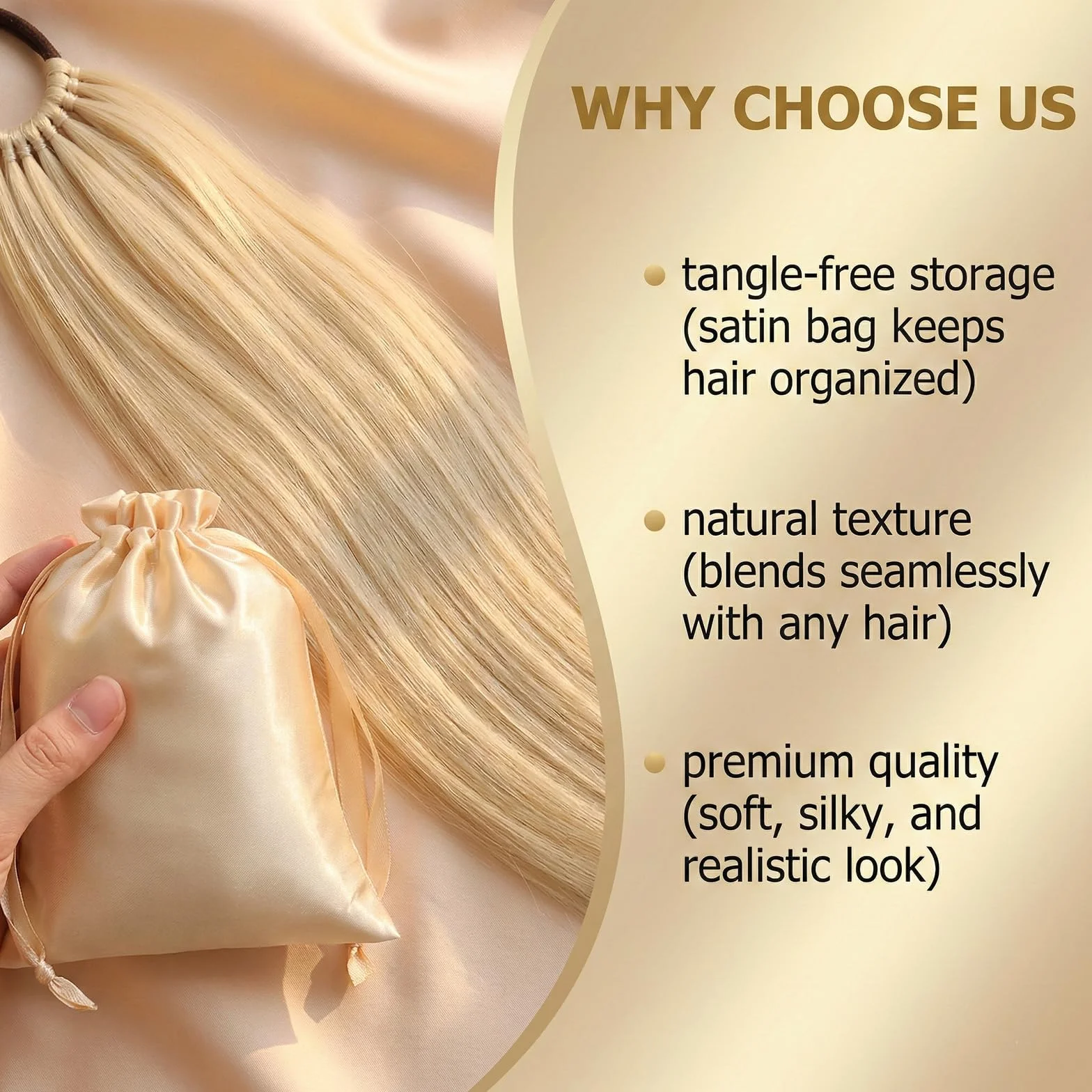 Coleta Postiza Rubia de Pelo Natural con Bolsa de Regalo – Extension de Cabello tipo Ponytail Humano Larga