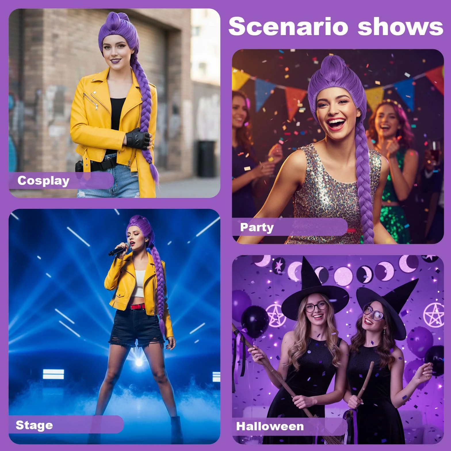 Peluca Rumi Kpop Largas Trenzadas Moradas Cosplay Anime Halloween Carnaval