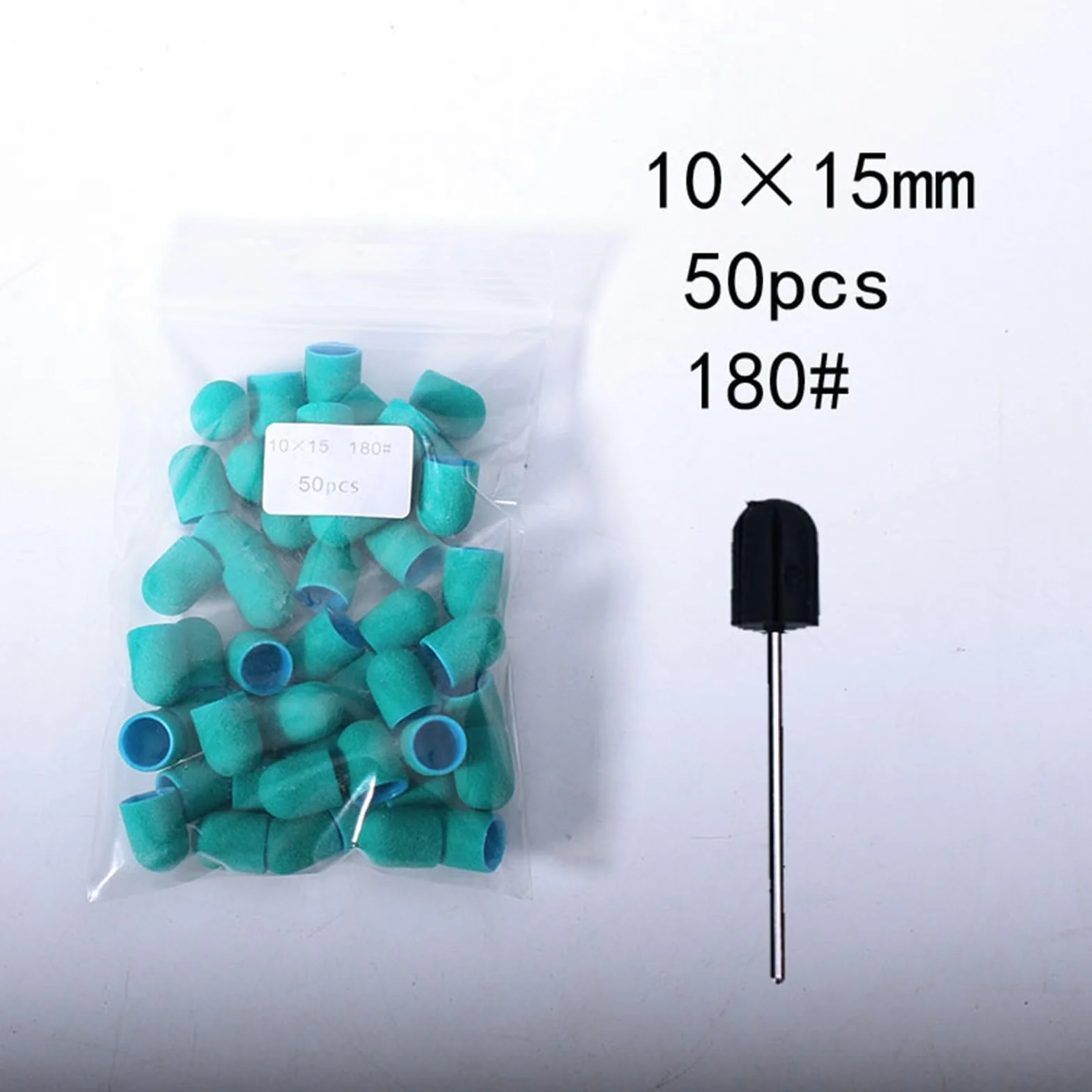 Lijas para Uñas 50 Uds tapas verdes broca de goma for uñas pulido arte giratorio eliminar rebabas herramienta accesorio for manicura pedicura(16x25mm-180)