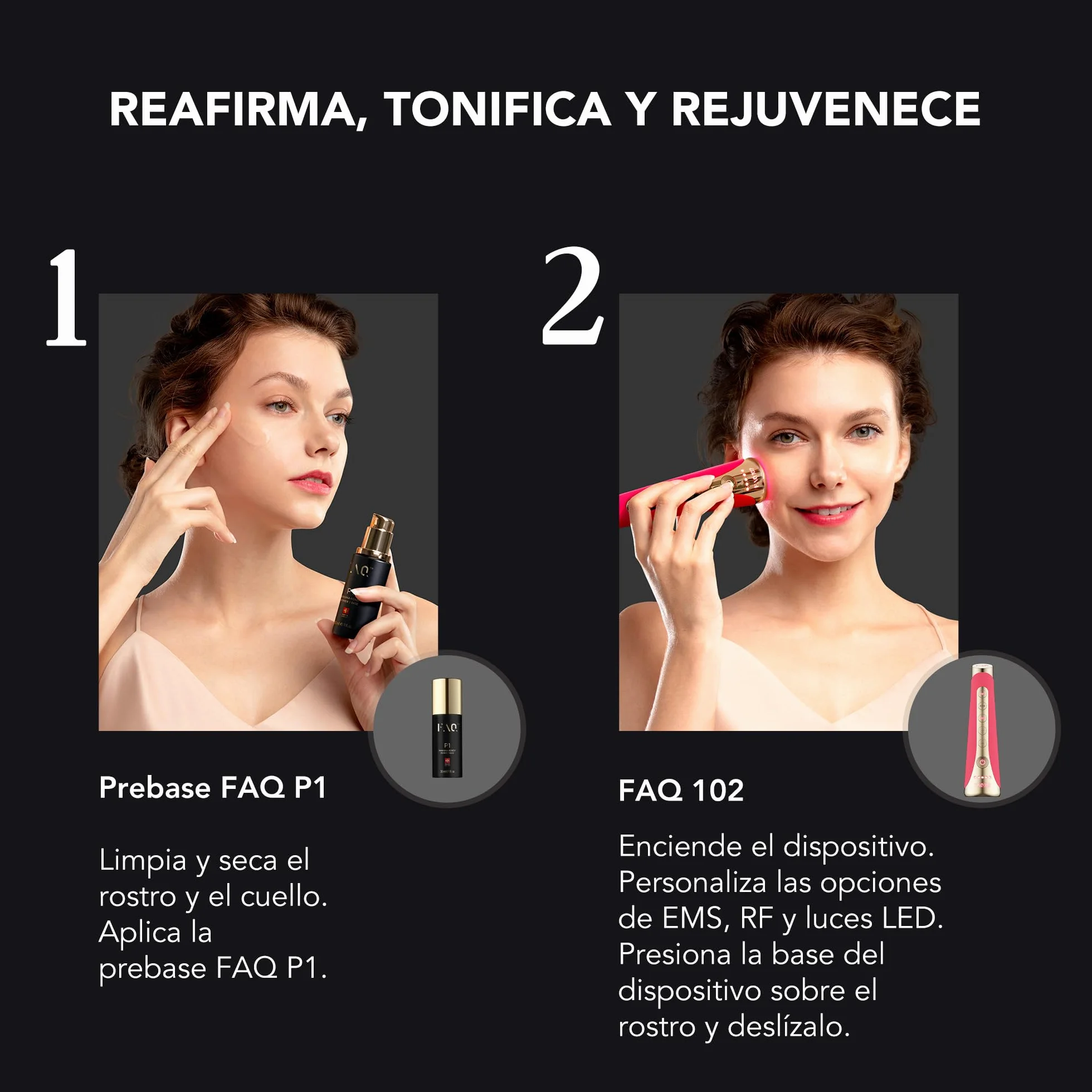 FAQ 102 Set Beauty Answer Masajeador facial EMS RF 8 luces LED Radiofrecuencia facial tensar piel