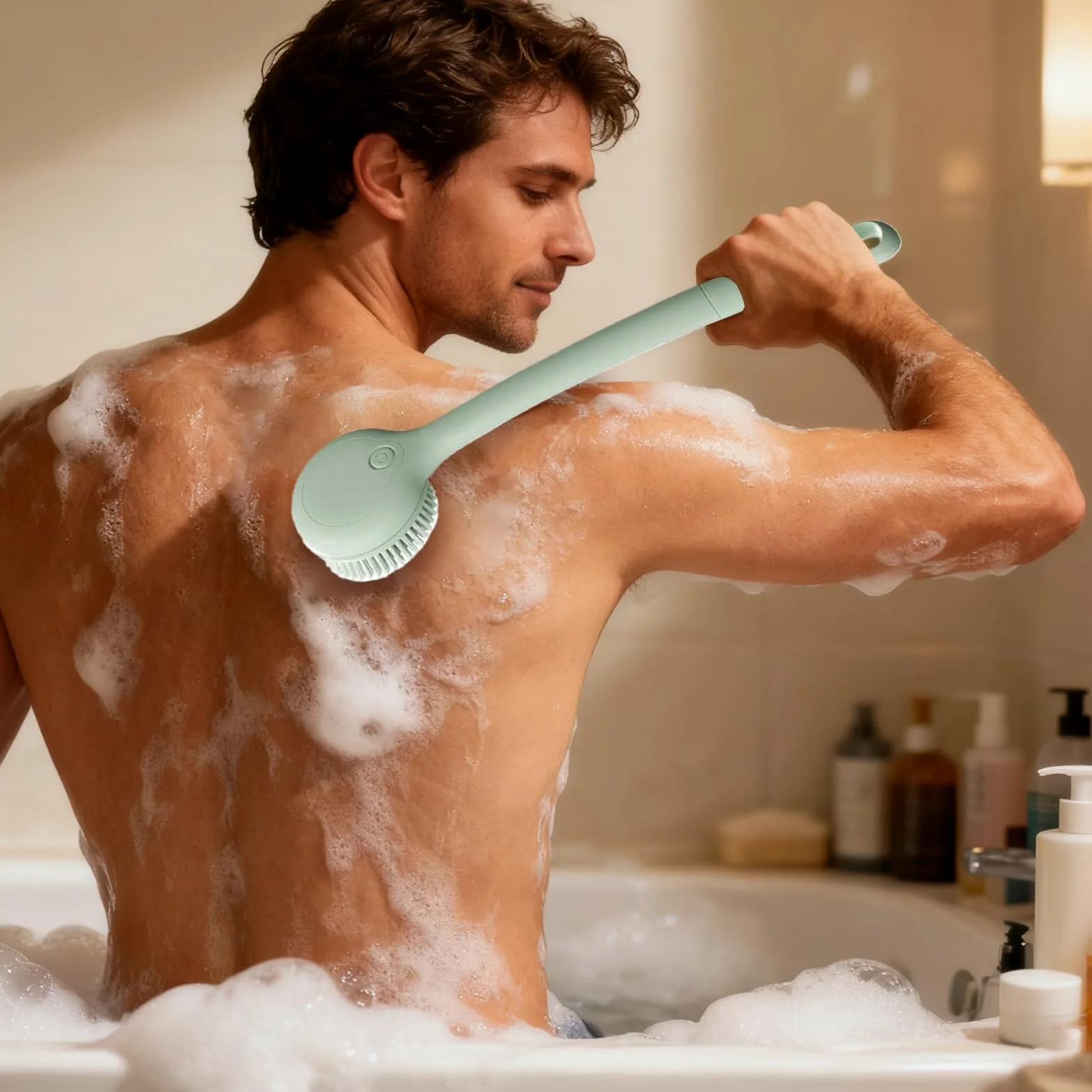 Cepillo trasero eléctrico para la ducha 2 velocidades giratorias | Cepillo corporal recargable con mango largo para mujeres para masaje de baño y lavado de pies cara cabeza vientre