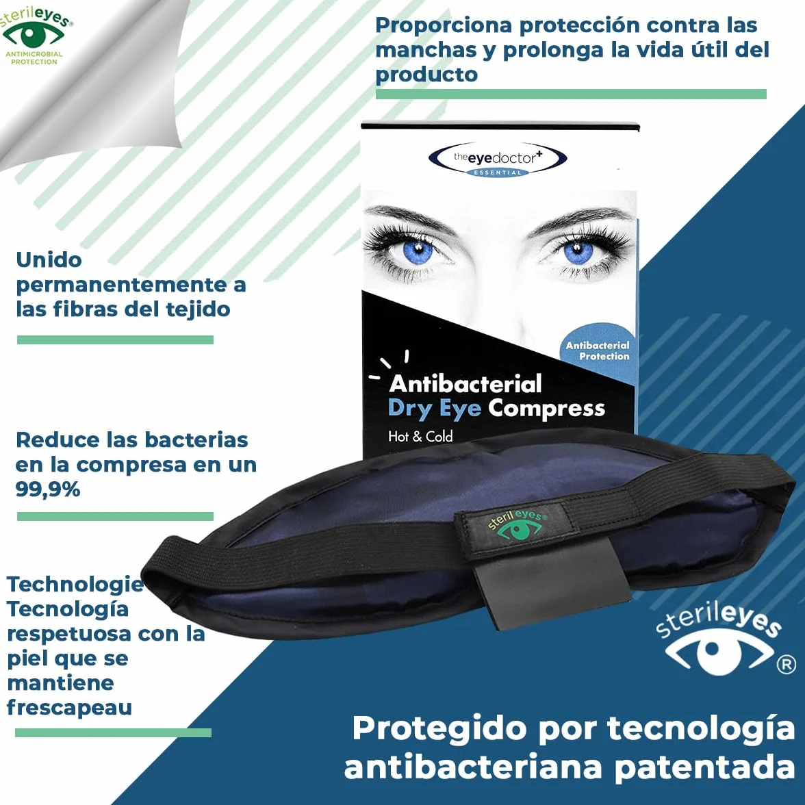 The Eye Doctor Esencial Pack Tratamiento Compresa Ocular Caliente Fría Reutilizable Toallitas Ojo Seco Blefaritis MGD Máscara Microondas