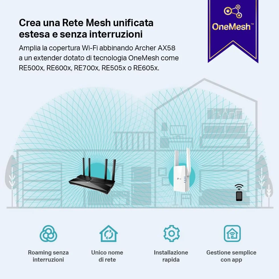 TP-Link Archer AX58 Router WiFi 6 AX3000 Doble Banda 2.4GHz/5GHz Gigabit WPA3 OFDMA OneMesh Negro