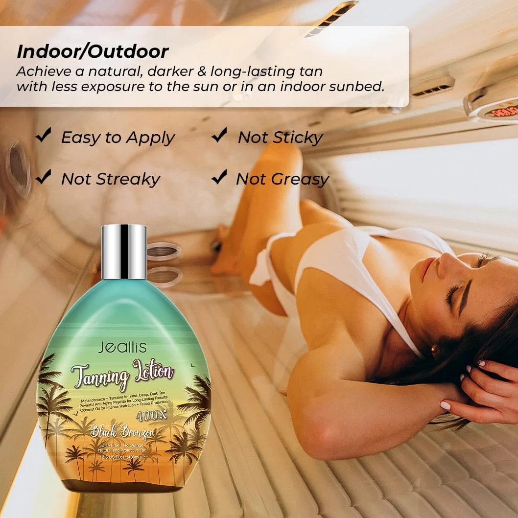 jeallis jeallis Extreme Dark Loción Aceleradora para Camas Solares Interiores y Exteriores con Fórmula Protectora para Tatuajes Sin Dha, 350 ml