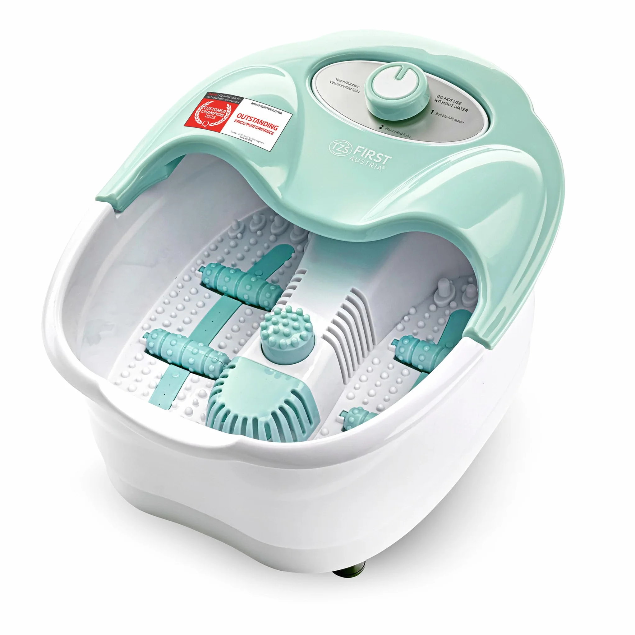 TZS First Austria Spa de pies, masaje con vibración y burbujas de aire, función de infrarrojos y calor, baño de pies, 80 W, 3 programas, 3 accesorios, mango plegable, caja de aromas