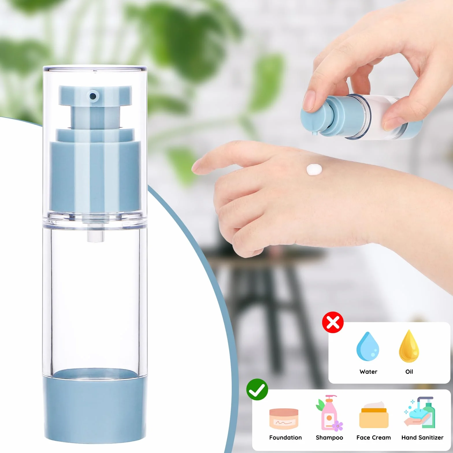 Segbeauty Dispensador de Cremas 3 Piezas 30ml Bomba Vacío Sin Aire Botellas Loción Reutilizable Portátil Viaje Azul