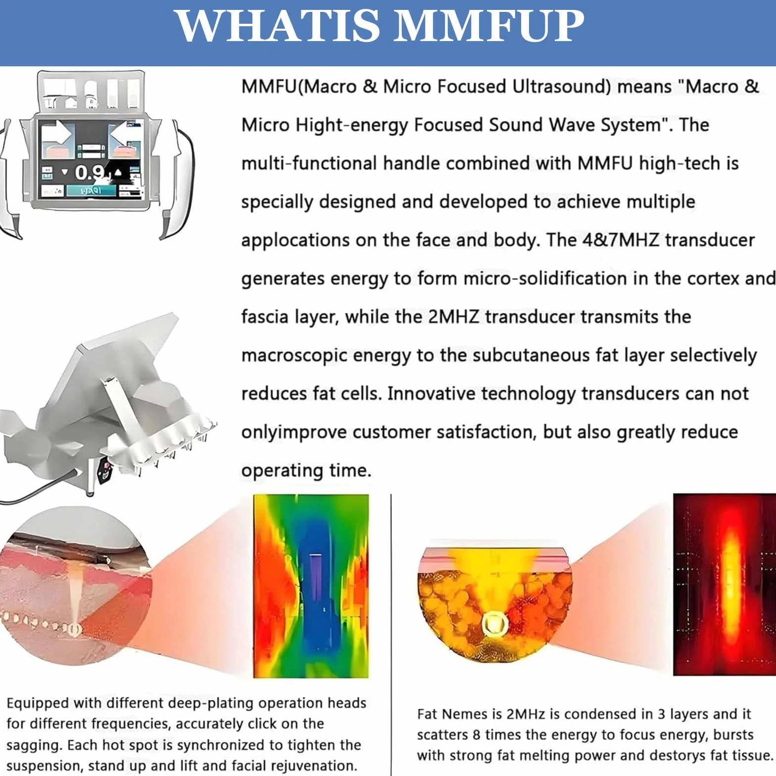 Máquina reafirmante HIFU 7D profesional para el cuidado y rejuvenecimiento facial y corporal. Efecto lifting, tonifica, reafirma y elimina arrugas. Ideal para uso doméstico o en salón de belleza