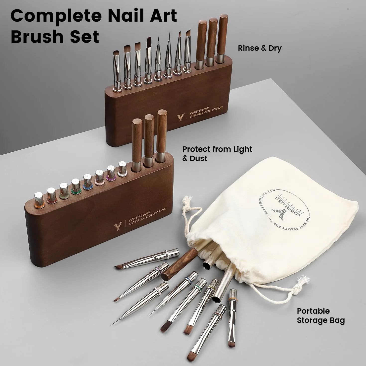YOKEFELLOW - Juego de 8 brochas para arte de uñas, con soporte para pinceles, cepillo de uñas de gel, cepillo de extensión, cepillo de punta francesa, pinceles de delineador para suministro de diseño