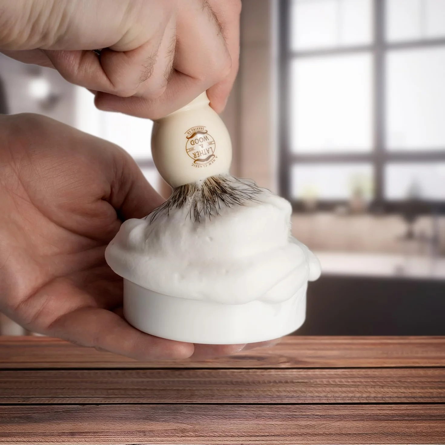 Lather & Wood Shaving Co.Pure Badger Brocha de afeitar – Premium hecha a mano en Inglaterra – Simply the Best Luxury Brocha de afeitar para hombre, 1.00[set de ]