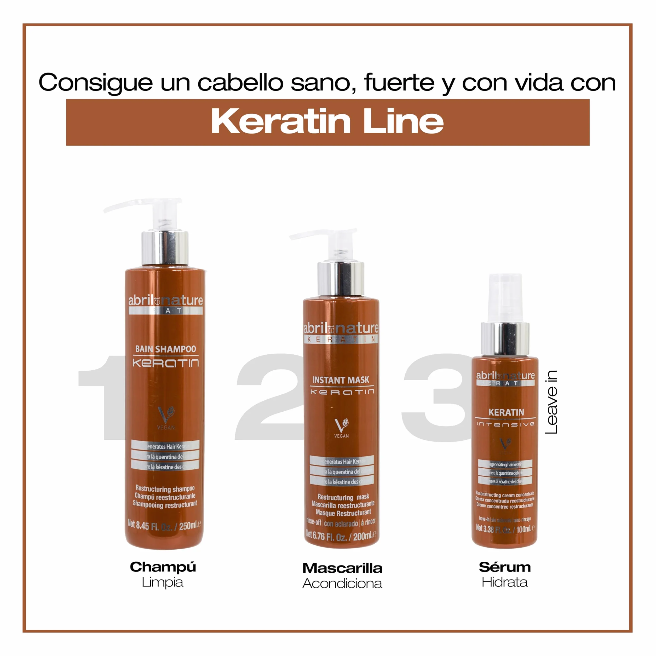 Abril Et Nature Set de Cuidado Capilar Keratin Champú Mascarilla Sérum 550 ml