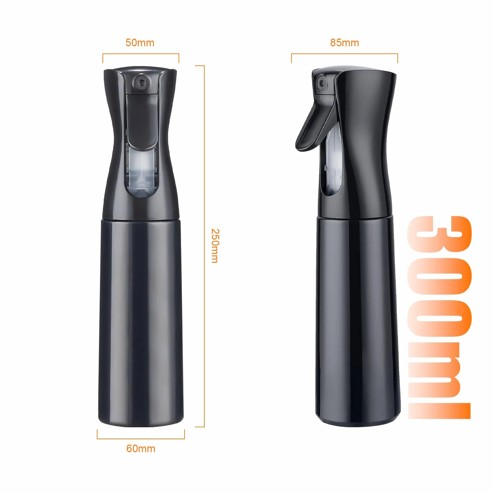 GRIFEMA Botella Pulverizadora 300ml Negro - Nebulización fina, uso 360°, recargable