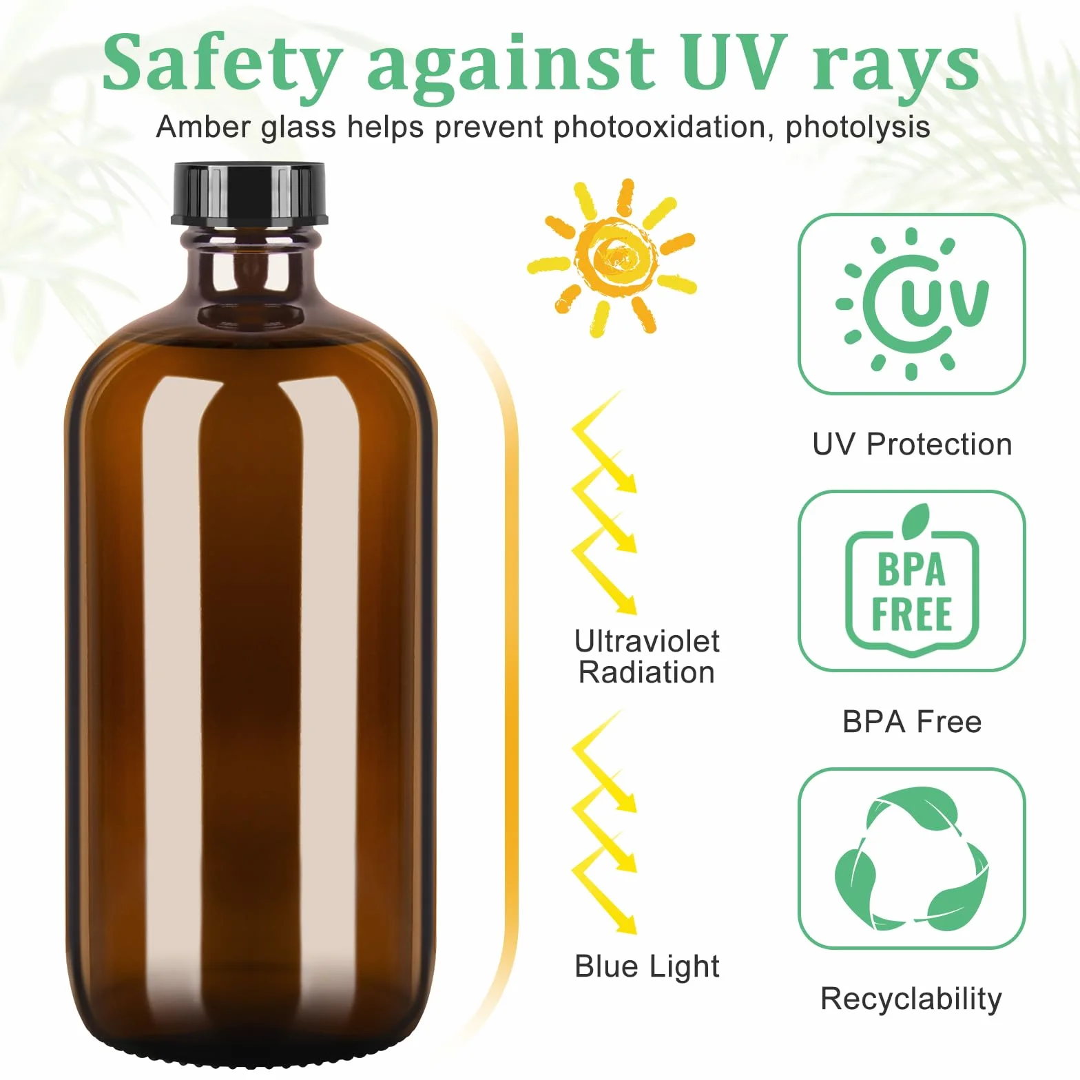 Botellas de spray de vidrio ámbar 500 ml, paquete de 3, recargables para limpieza y aceites esenciales