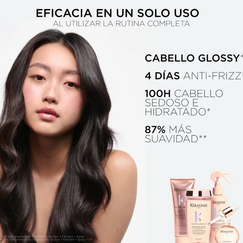 Kérastase Gloss Absolu Anti-Frizz Glaze Milk, Spray Multibeneficios Todo en Uno para Cabello con Tendencia al Encrespamiento, Con Ácido Glicólico, Ácido Hialurónico y Rosa Silvestre en Aceite, 190ml