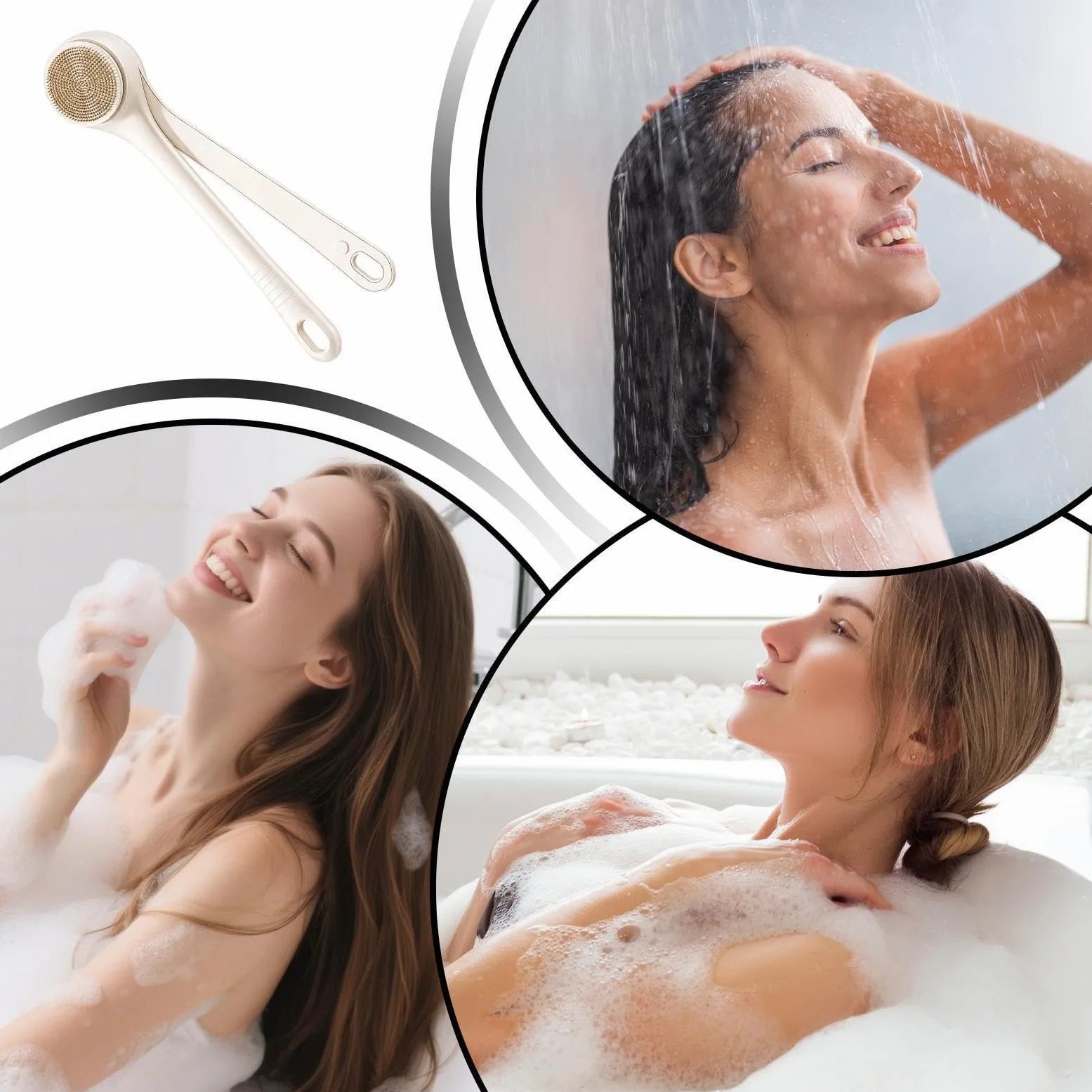 Exfoliante Corporal Eléctrico Exfoliante Rotatorio De 2 Velocidades Con 4 | Cepillo De Ducha Impermeable De Doble Mango Para Masajear La Piel Mano Pierna Y Cuidado Diario De La