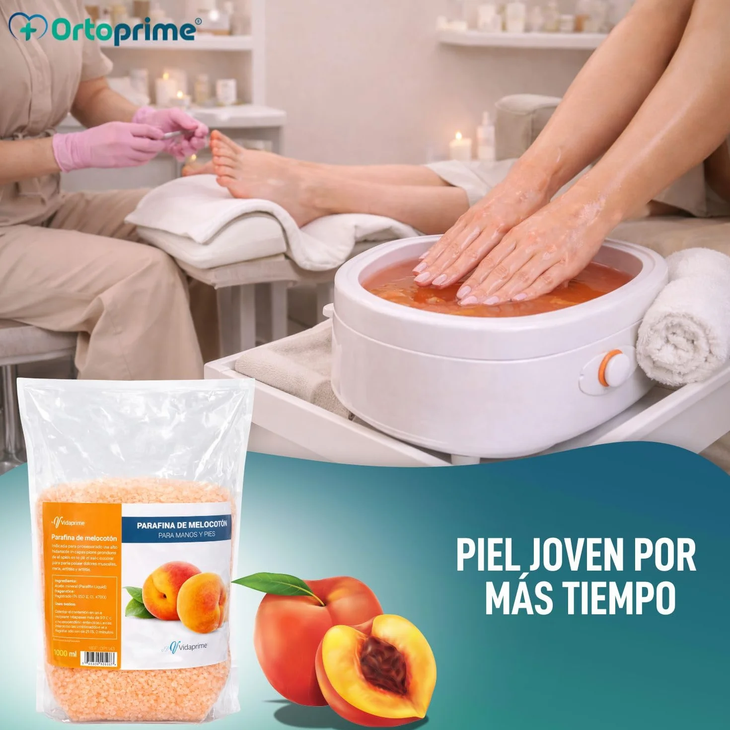 Parafina Manos y Pies Profesional Pack 3 x 3000ml - Parafina Rehabilitación Melocotón Antioxidante - Baños Hidratante para Artritis Artrosis