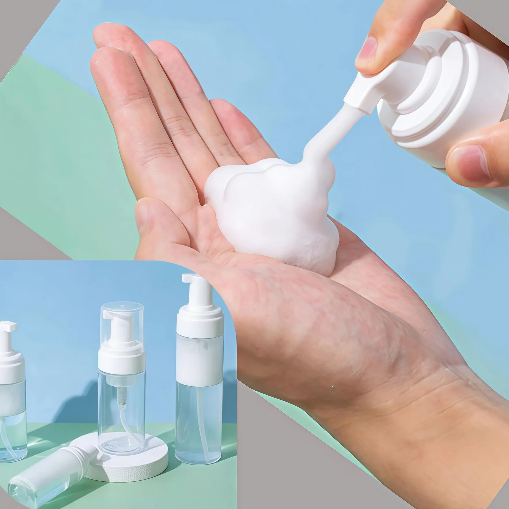 Botellas vacías de espuma 3.4 oz 100 ml plástico transparente rellenables dispensadores de jabón para viajes