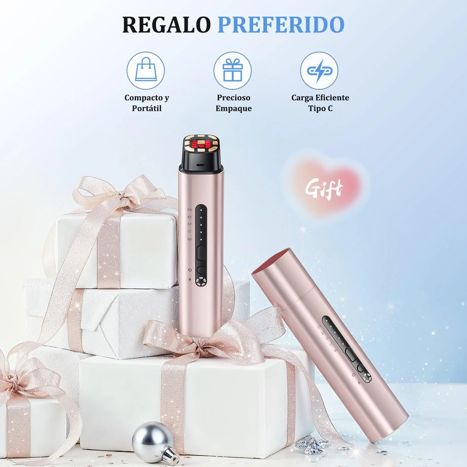Aparato Radiofrecuencia Facial, 5 en 1 Masajeador Facial de Microcorriente, Dispositivo Eléctrico de Belleza Antiarrugas, Antiacné, Reafirmante y Lifting para Rostro y Cuello