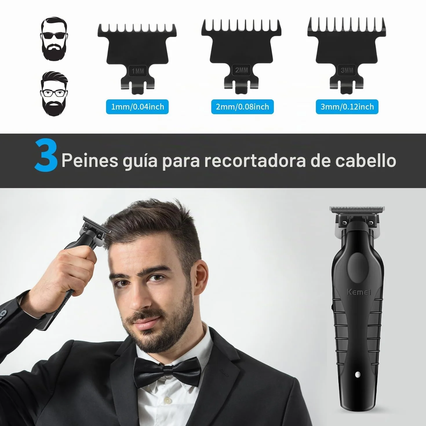 KEMEI 2299 Cortadora de Pelo Profesional Inalámbrica, Maquina de Cortar Pelo Hombre con Hoja en T