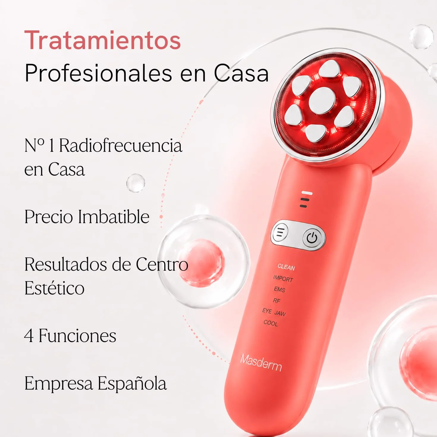 MASDERM Masajeador Facial Eléctrico 7 en 1, Radiofrecuencia y Luz LED, Tratamiento Antiedad Reafirmante