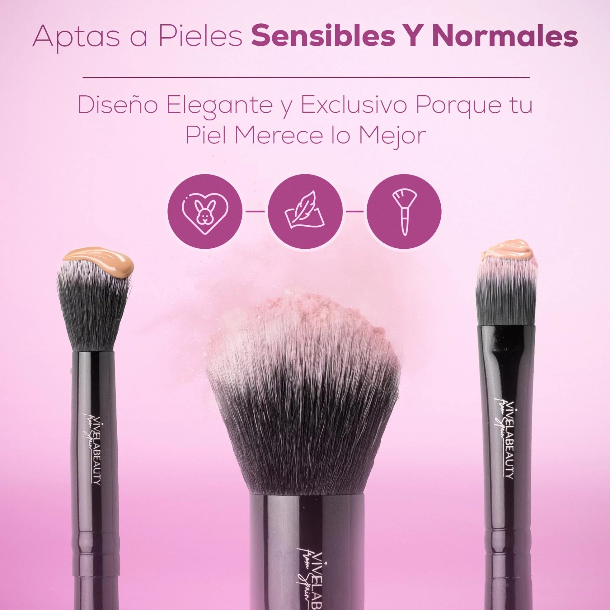 VIVELA 18 Brochas de Maquillaje Profesional con Esponja, Pinceles Negro Perla para Base Polvos Colorete