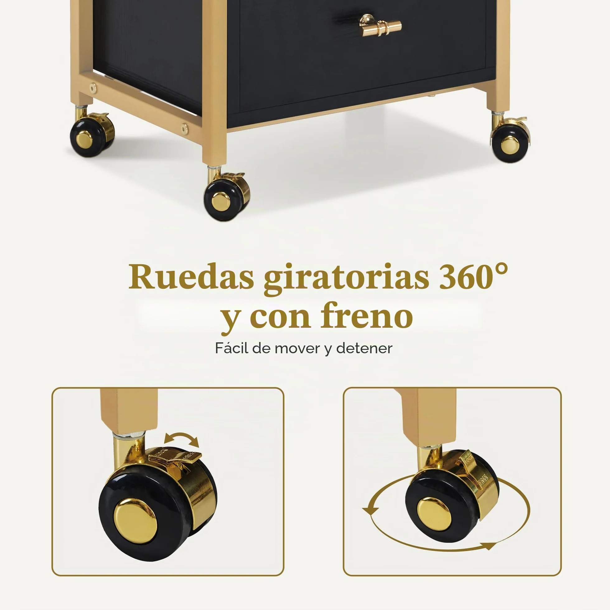 MCombo Carro de Peluquería con Ruedas y 3 Cajones Negro y Dorado 30x40x95cm