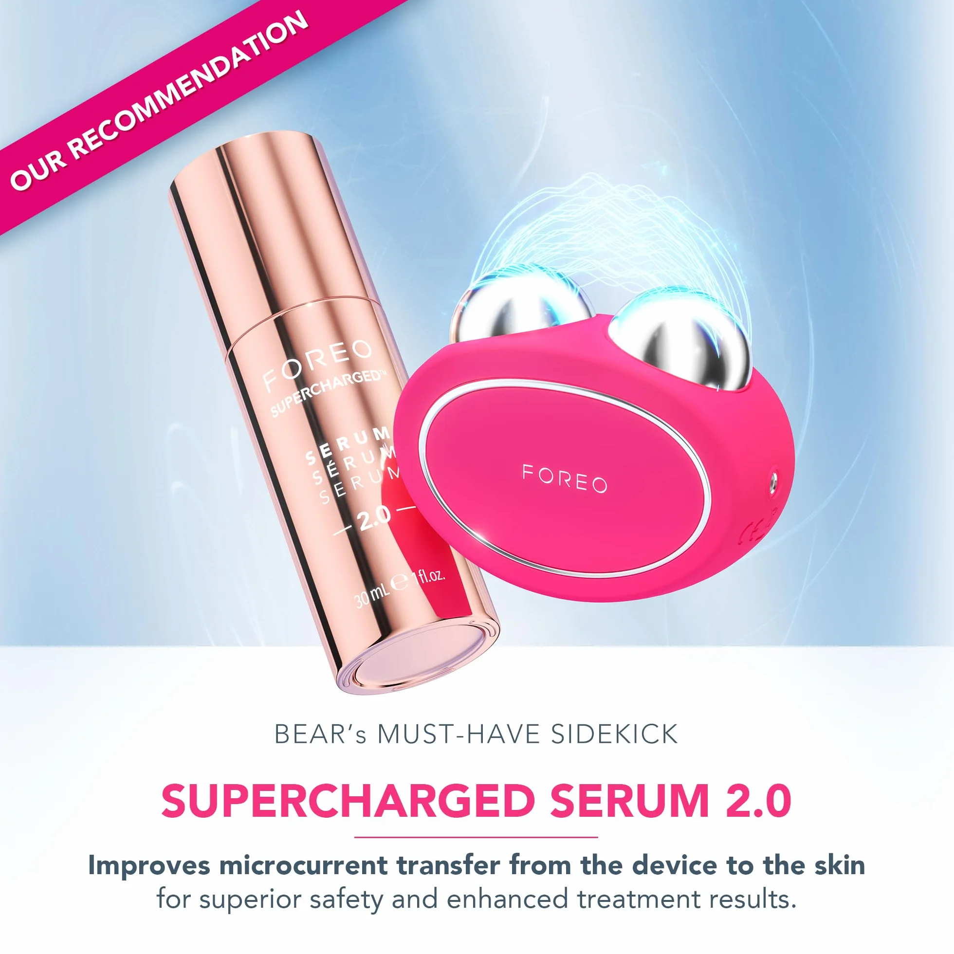 FOREO BEAR 2 Tonificador facial de microcorrientes Reafirma define Fuchsia