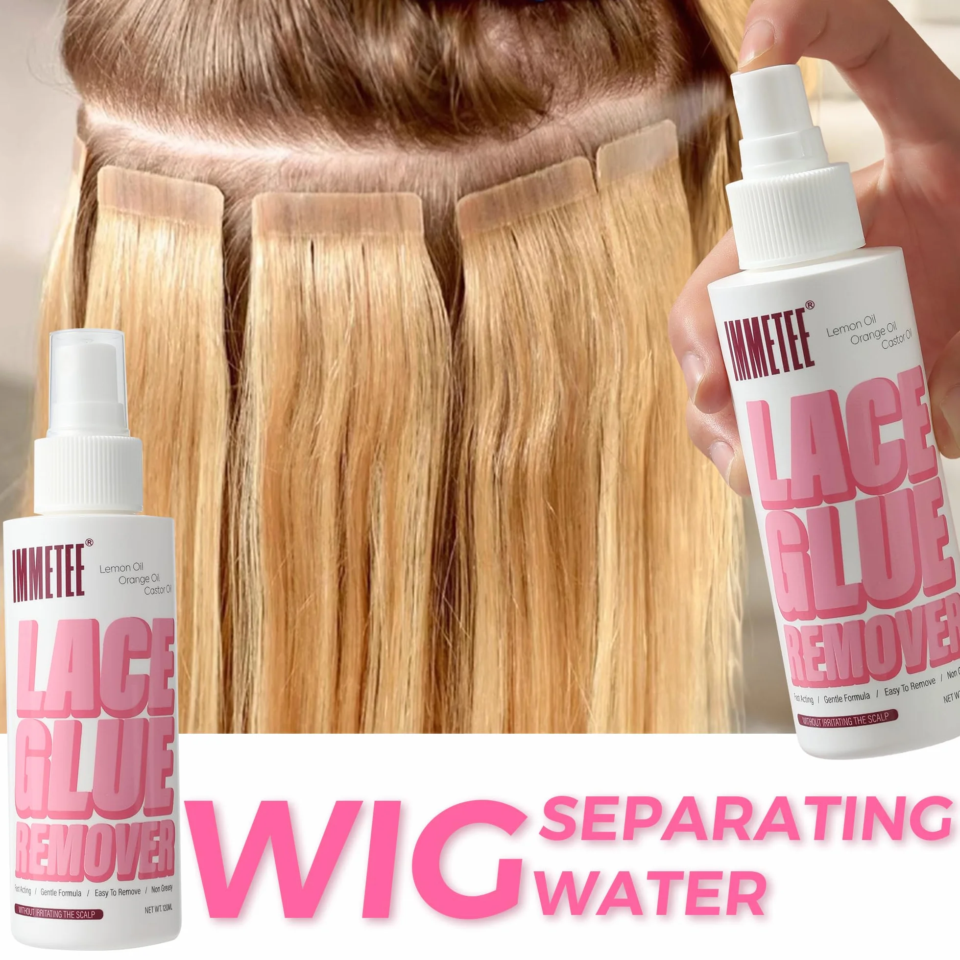 Immetee Peluca Removedor de Pegamento para Encaje Frontal 120ml Spray Eliminación Rápida