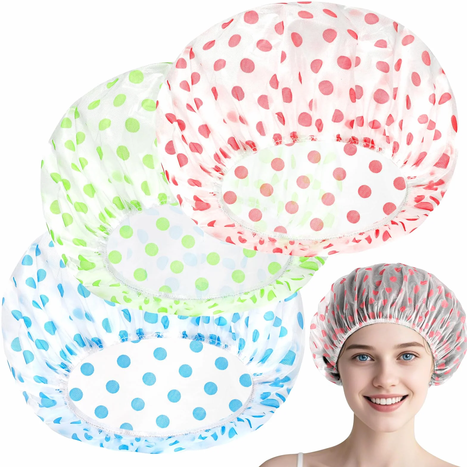 Gorros de Ducha Impermeable Reutilizables Mujer 3 Piezas Elástico Banda para Salón Spa Viajes