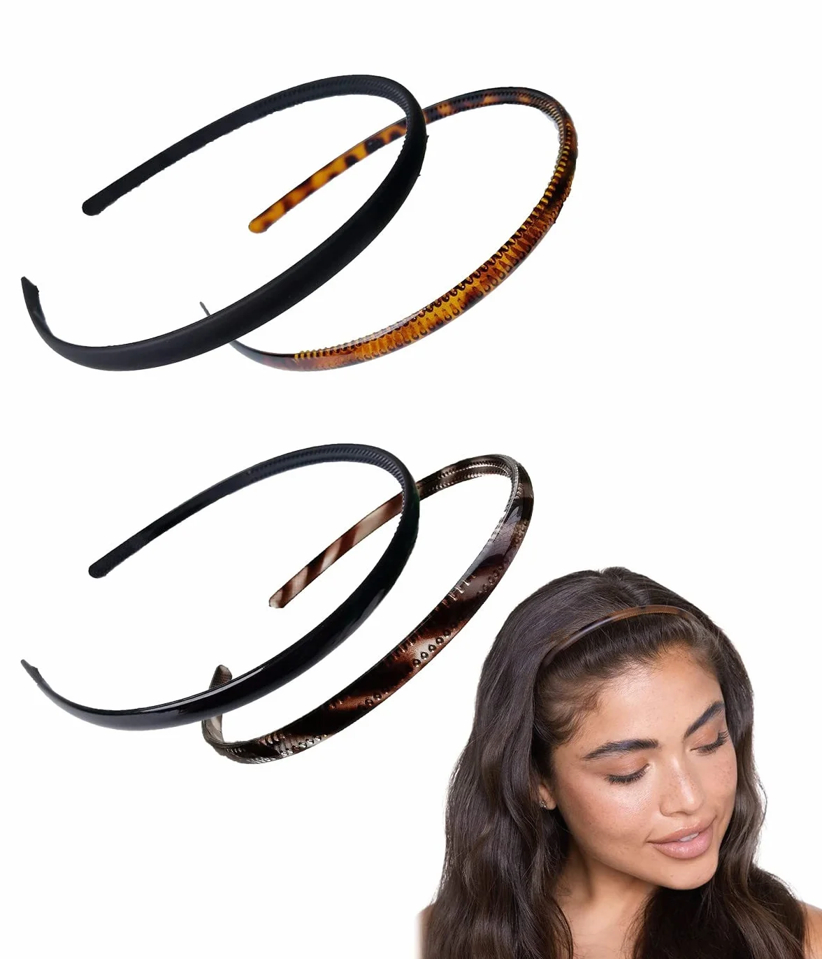 Diademas de Plástico Liso Banda del Cabello de Dientes Delgadas DIY 4 Piezas para Mujeres Niñas