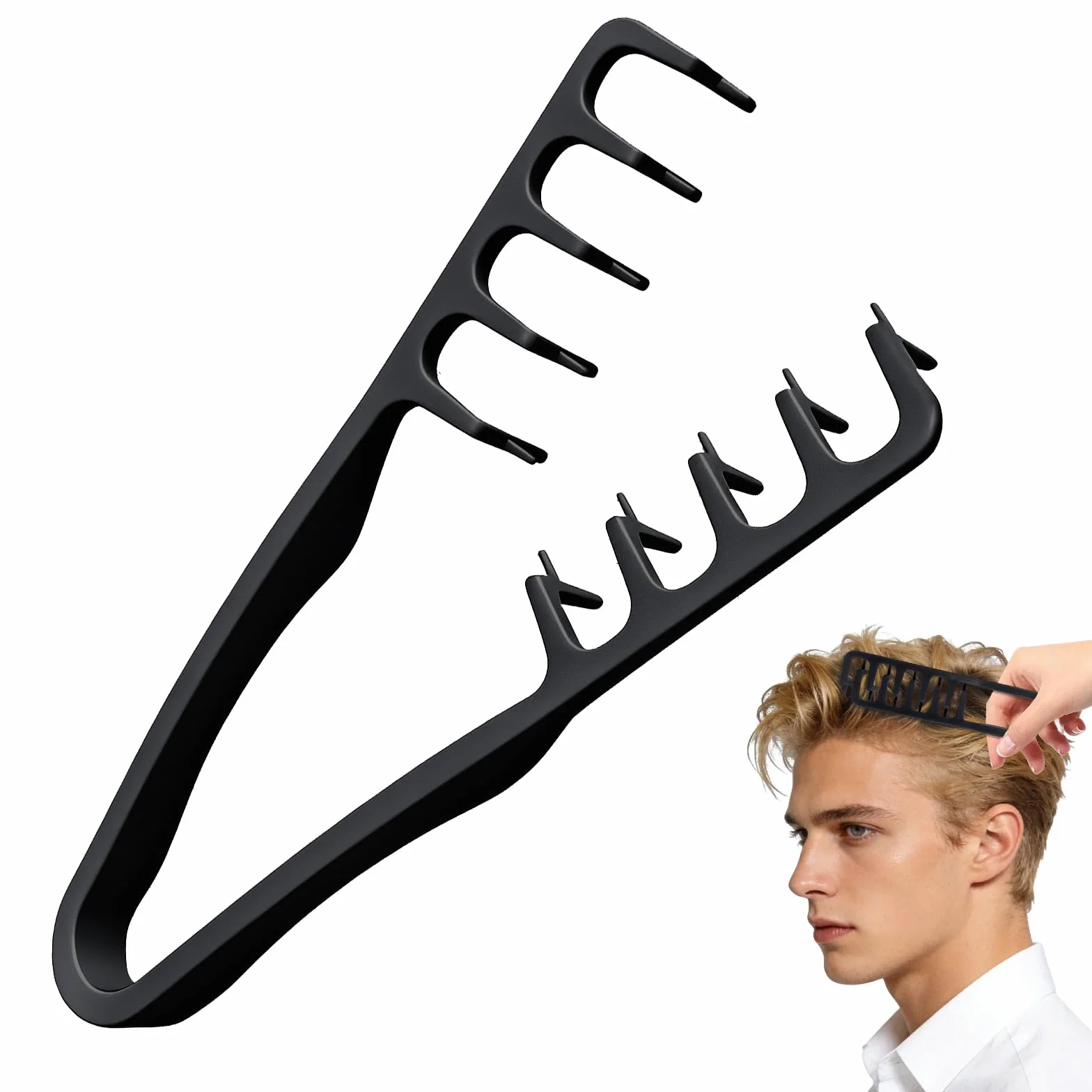 Sularpek Peine Texturizador Hombre, Peine pelo Rizado, Volumen Raíces Flequillo, Negro