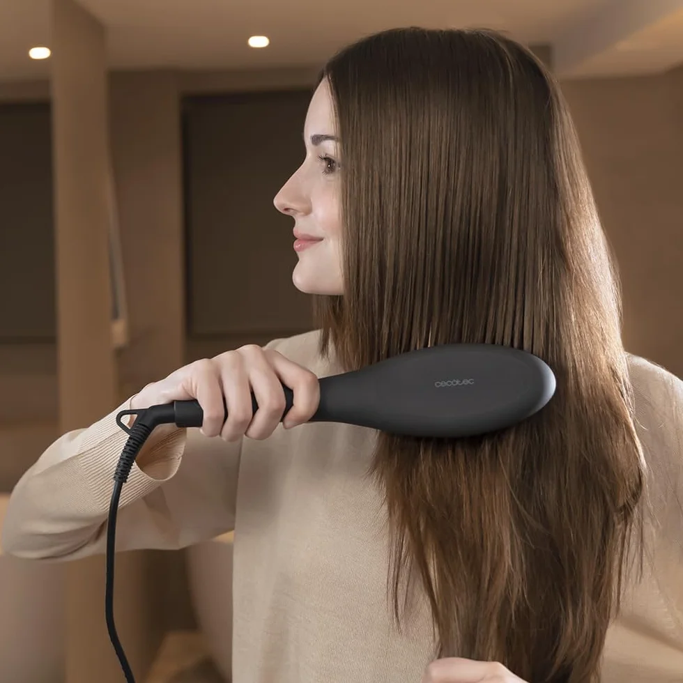 Cecotec Cepillo Alisador Eléctrico Bamba InstantCare 900 Perfect Brush, 61 W, Revestimiento de Queratina y Aceite de Argán, Temperatura Regulable, Cabezal Cerámico, Autoapagado