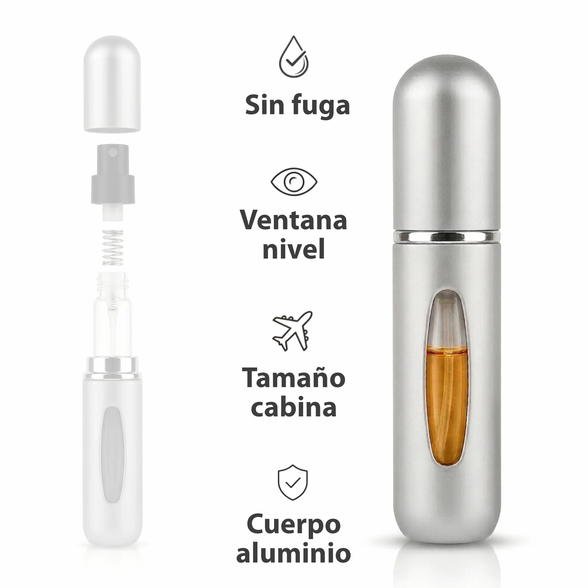 Atomizador Perfume Recargable Portátil de Aluminio con Ventana Mini Spray Viaje