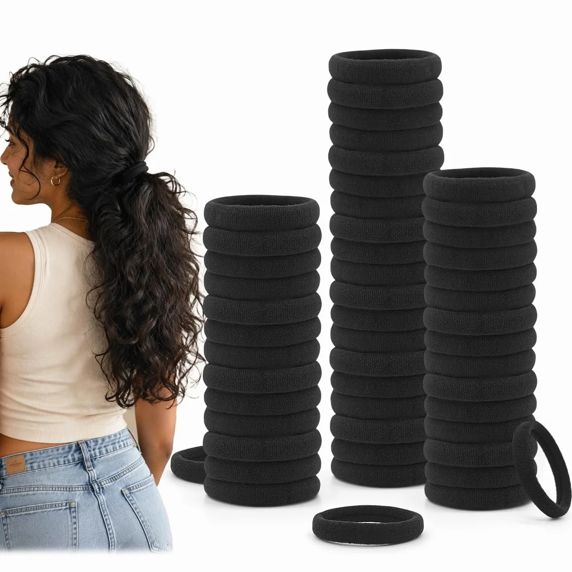 Dreamlover Gomas de Pelo Negras 50 Piezas Coleteros Pelo Mujer Antirotura Elástico Cabello