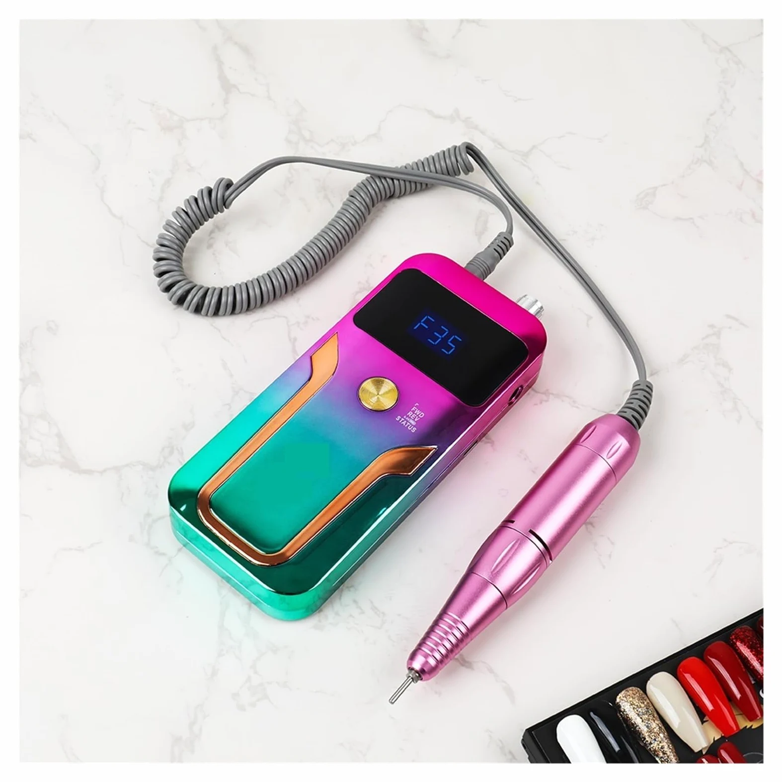 Torno para Uñas, Taladro eléctrico for uñas, 35000RPM, recargable, profesional, juego de fresas for manicura con pantalla LED, broca for limas de uñas(Blauw)