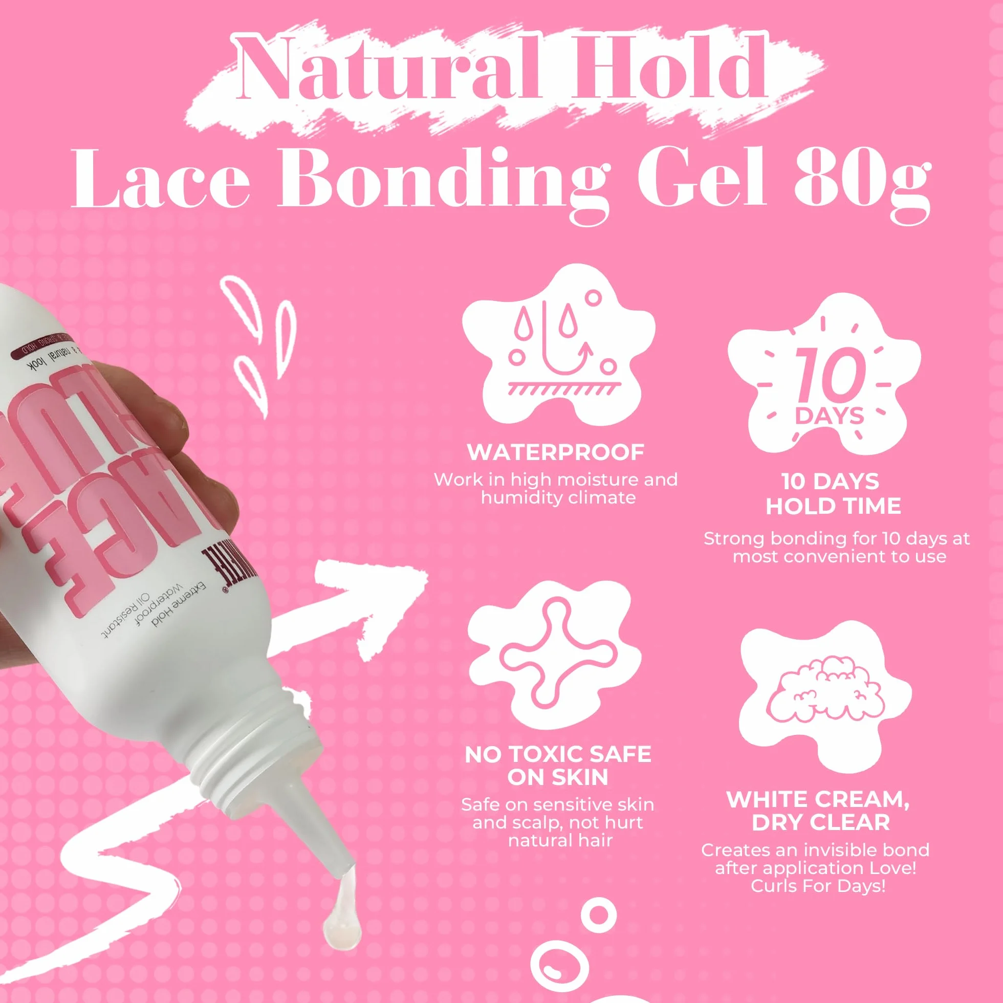 immetee Pegamento Para Peluca Lace Glue Resistente al Agua Invisible 80g