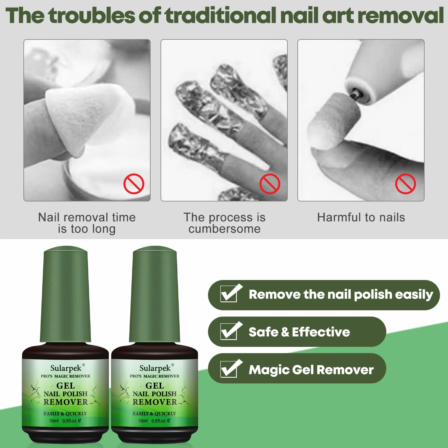 Sularpek Removedor Esmalte Permanente, Quita Esmalte Semipermanentes Uñas, Gel Nail Polish Remover Set