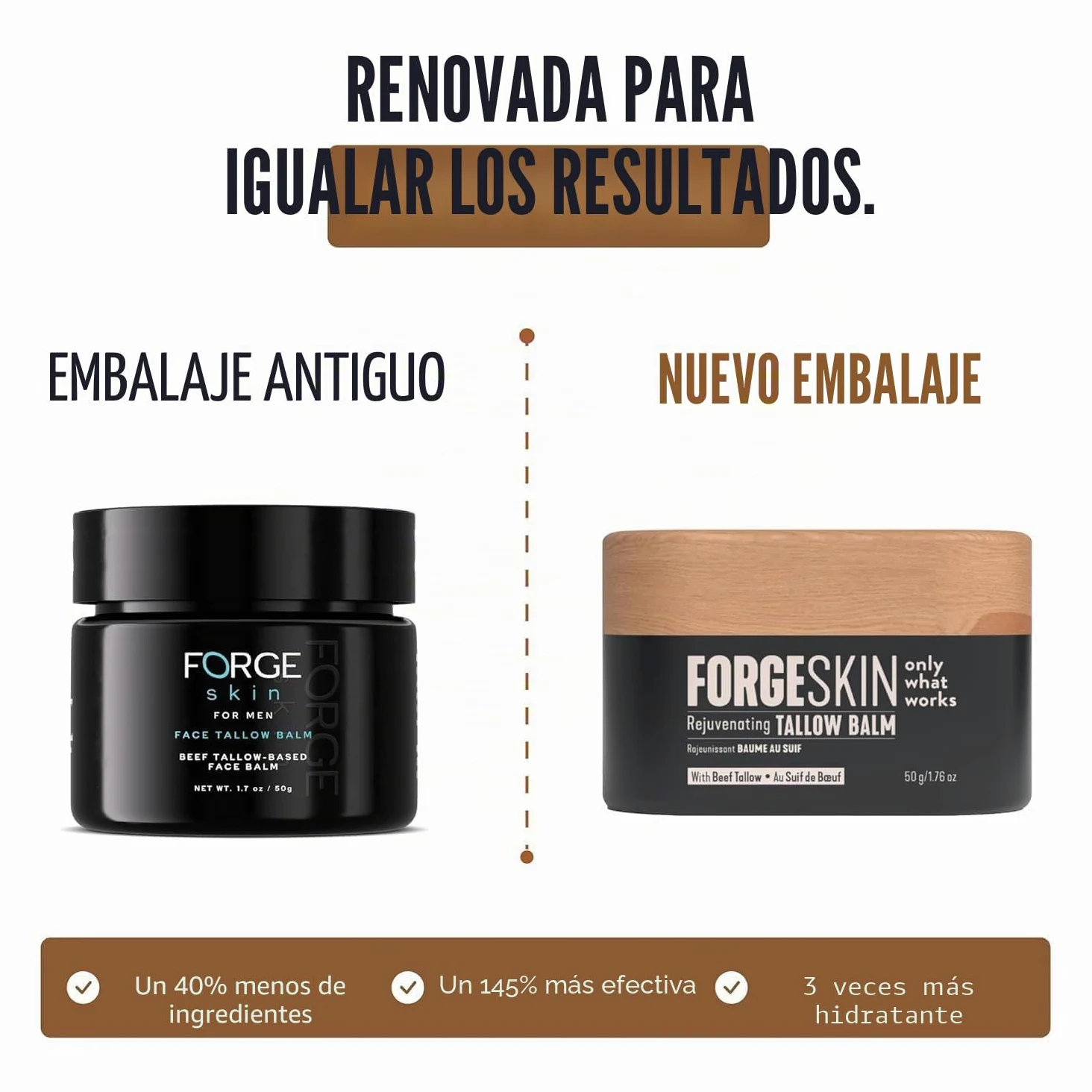 FORGE SKIN Wrinkle Defense - Bálsamo de sebo de res para hombres, hidratante facial, crema antienvejecimiento para la piel, loción natural para el cuidado facial con aceites esenciales, 50 ml