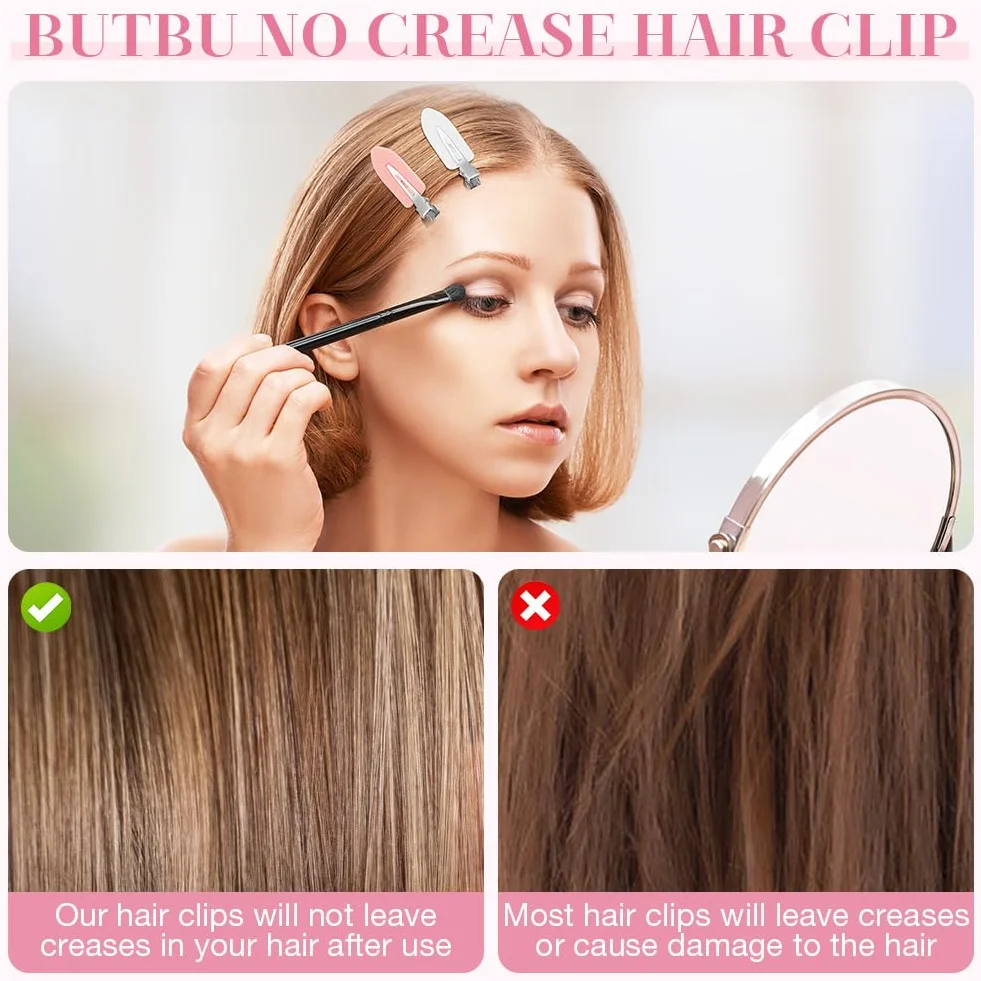 Pinzas para el Pelo sin Doblar Mujer, 9 Piezas Accesorios de Estilismo de Salón, Negro+Blanco+Rosa