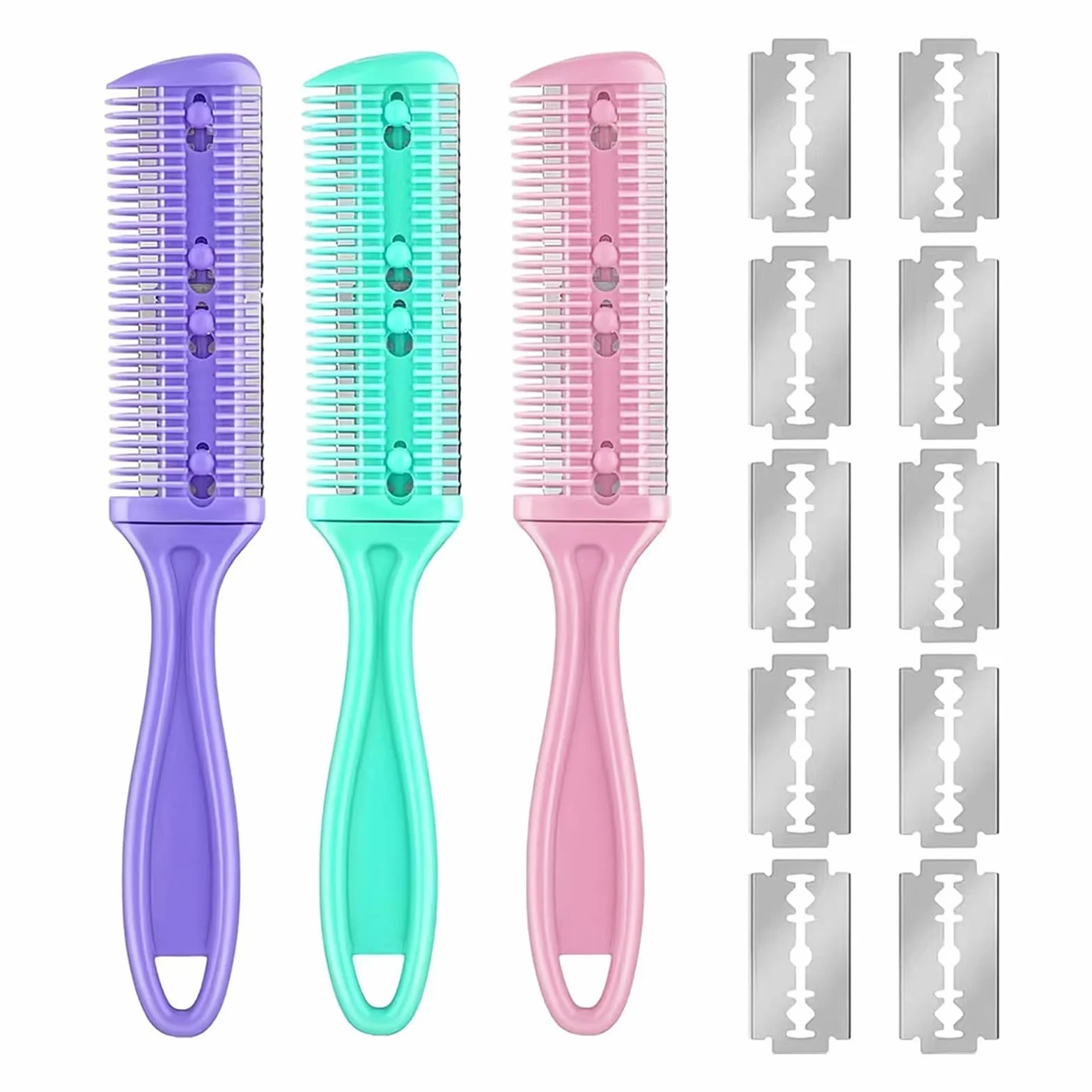 Peines para Adelgazar el Cabello con 10 Cuchillas de Acero Inoxidable, Cortador de Puntas Abiertas