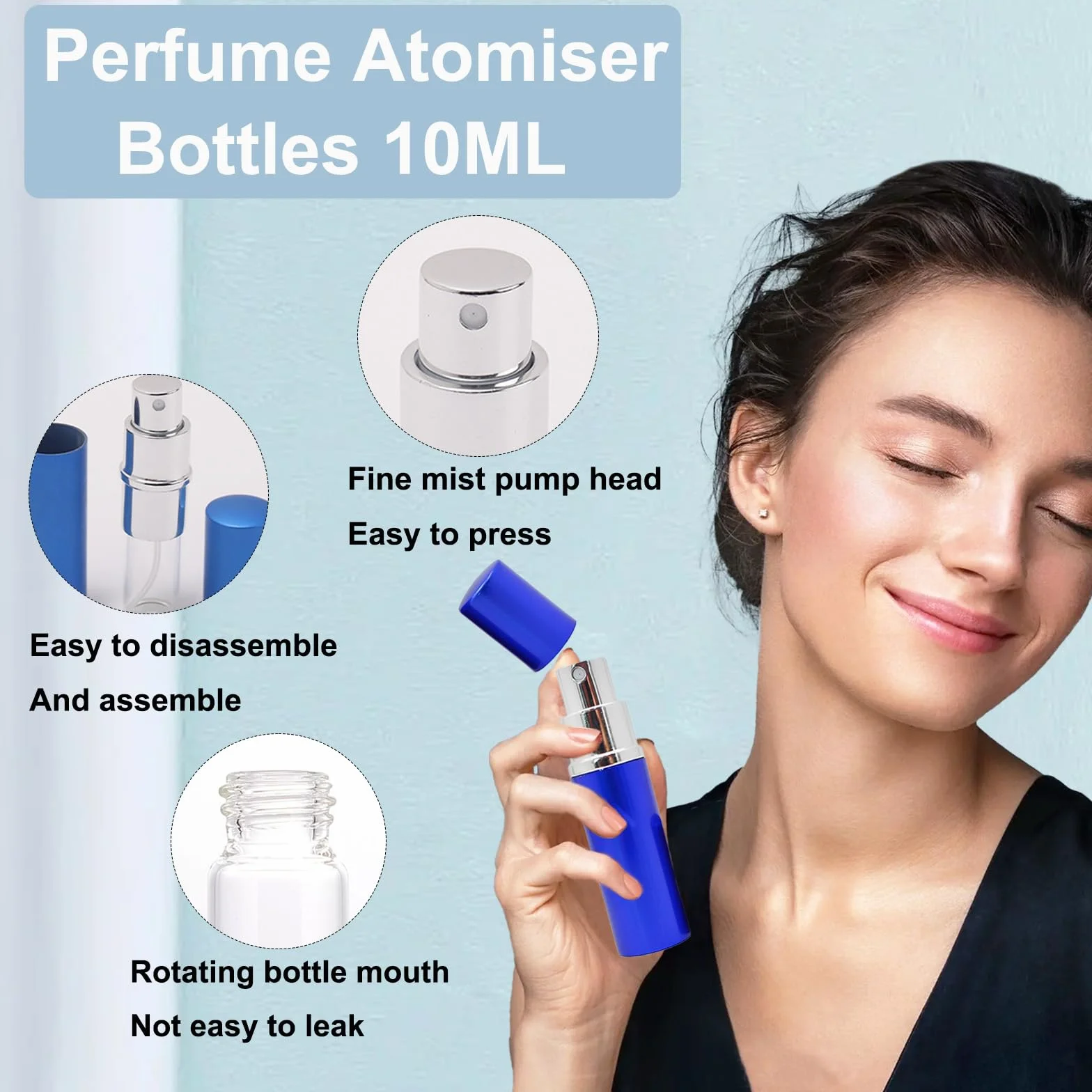 KEYRI Atomizador Perfume Recargable 10ml, Dispensador Viaje Mini Botella Rociadora Portátil (Negro+Blanco+Rosa+Rojo+Plata)
