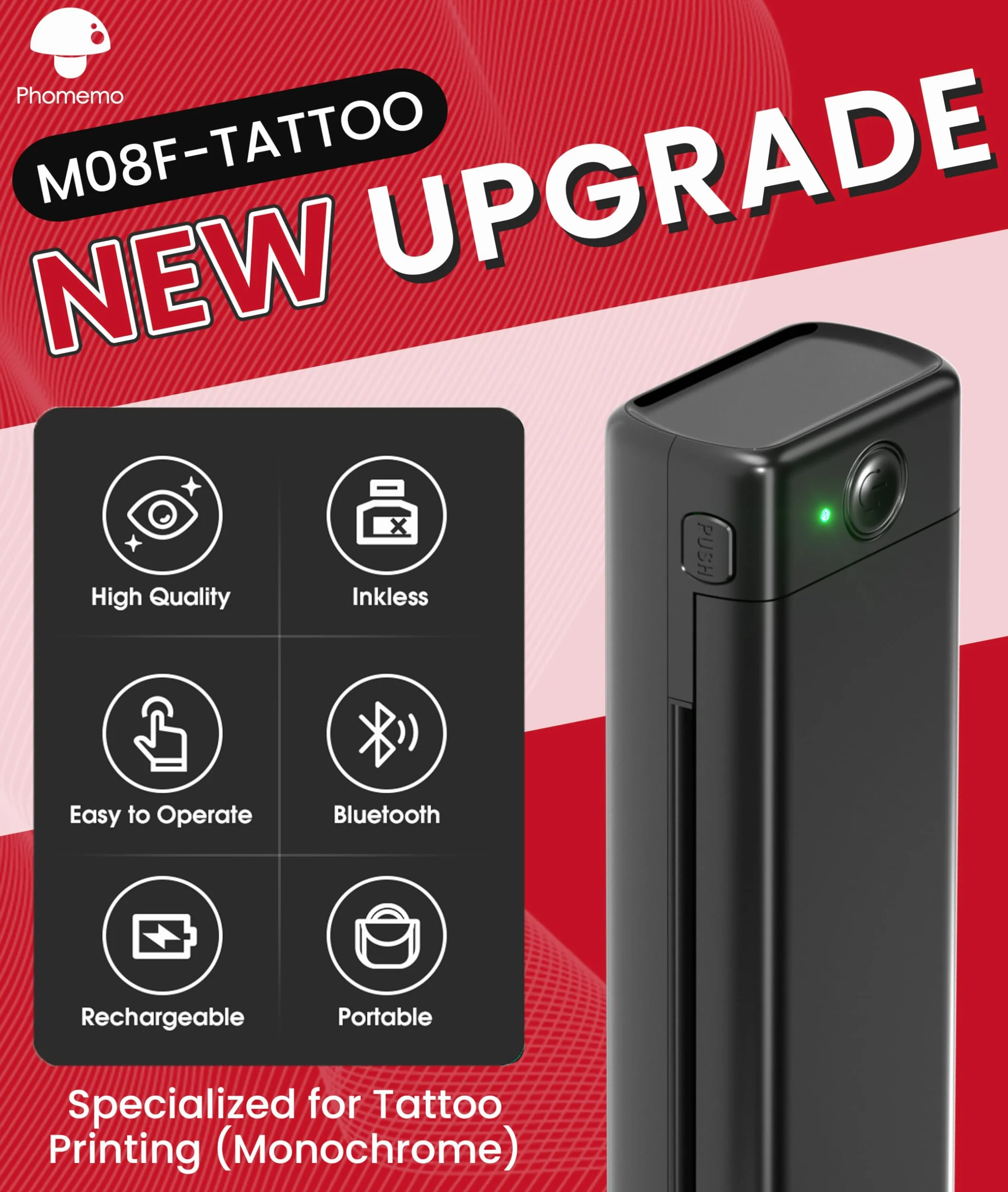 Phomemo M08F Impresora Tattoo Termocopiadora Impresora Máquinas de Tatuaje con 10pcs Termocopiadora Tatuaje Papel de Tatuaje Compatible con Teléfono Tablet PC para Artistas y Principiantes, Negro