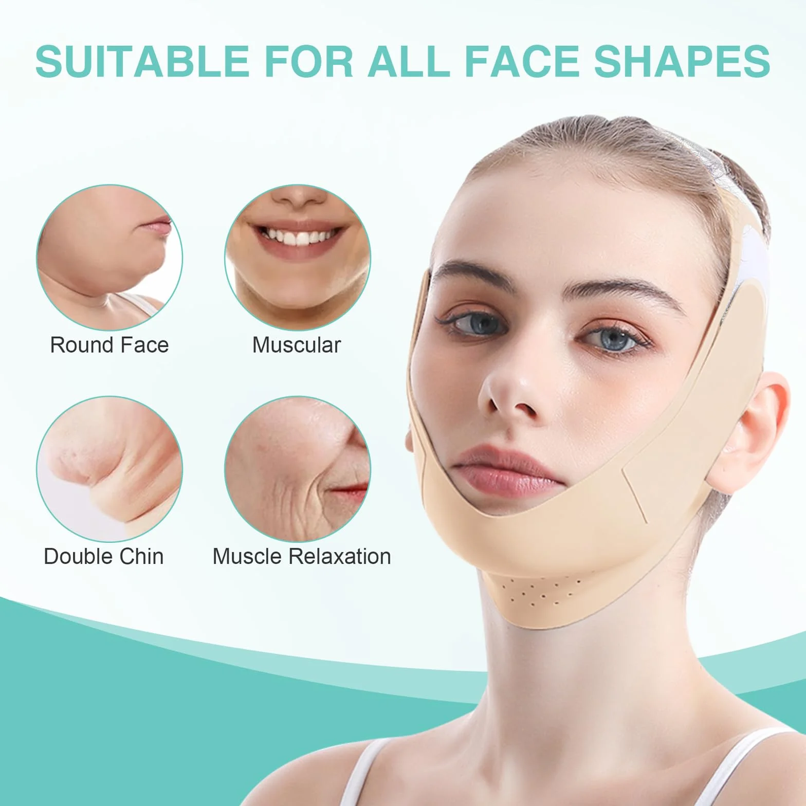 Mascarilla V-Line Mentón Ice-Cool Reductor Papada Reutilizable Banda Lifting Facial Definir Mandíbula Reafirmar Rostro Beige
