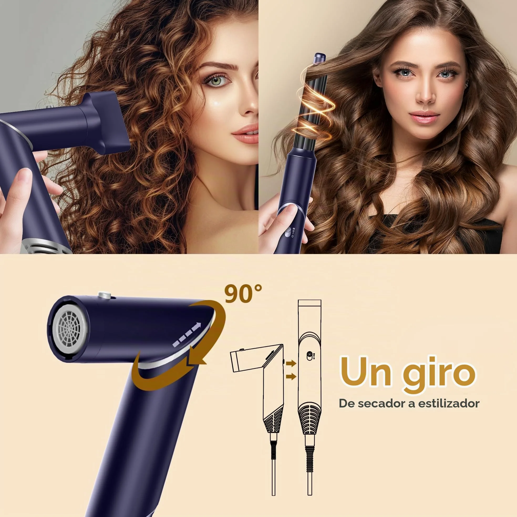UKLISS 5 en 1 Airstyler con 60.000 rpm secador de pelo multifuncional de aire caliente rulos redondo cepillo de aire caliente cepillo de aire caliente cepillo de pelo cepillo rizador pelo cepillo pelo
