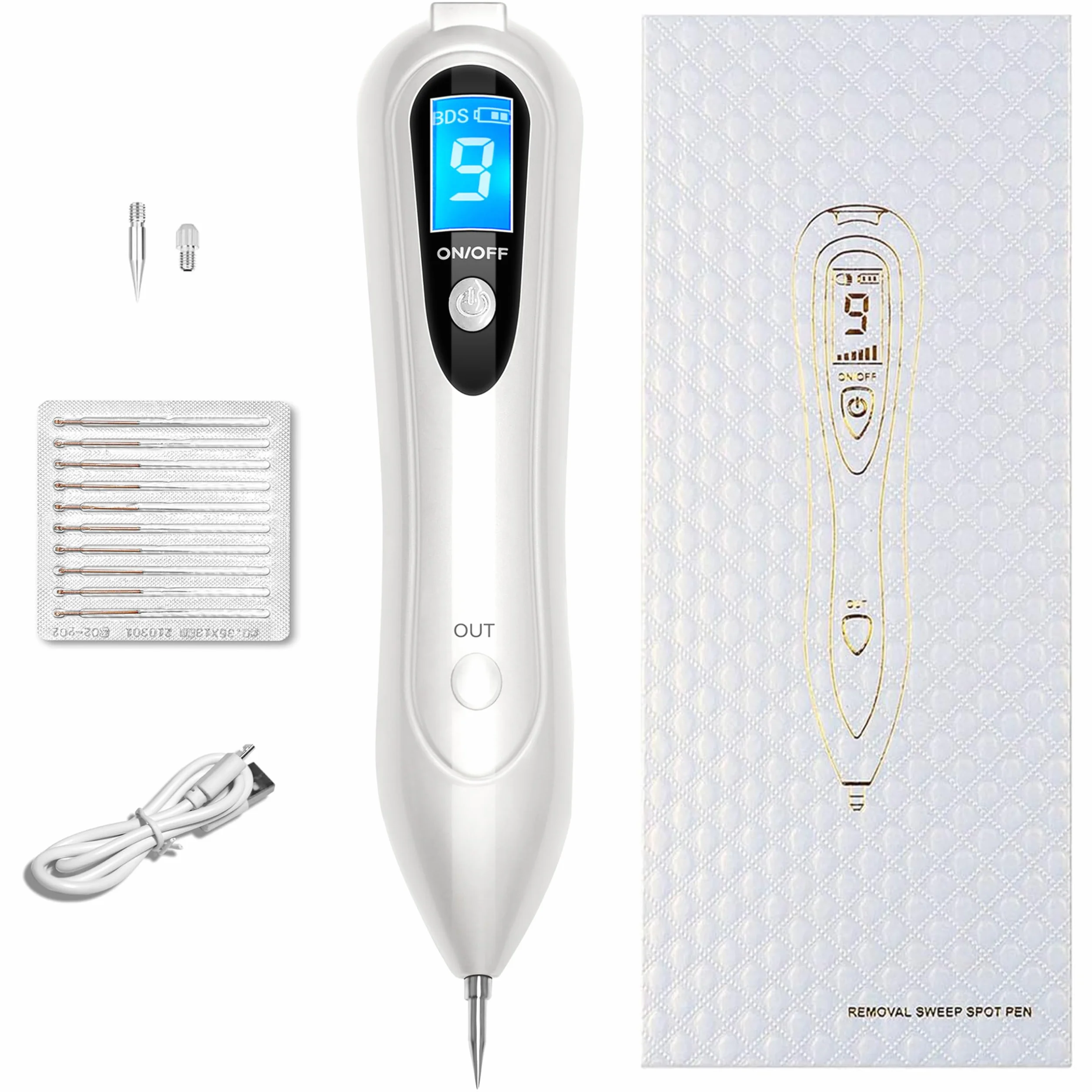 Eliminar Verrugas, Quita Verrugas Lunares Pequeños y Manchas｜Lápiz Quitaverrugas Eléctrico 9 Niveles｜Pantalla LCD｜Seguro para Cara, Manos y Cuerpo